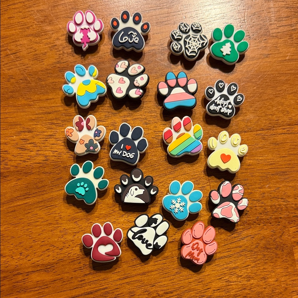 Colorful Paw Print Shoe Charms